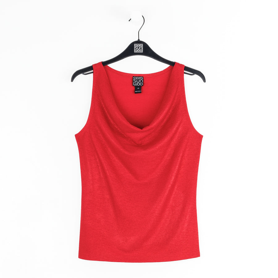 Glimmer Speck - Cowl Neck Draped Tank - Red
