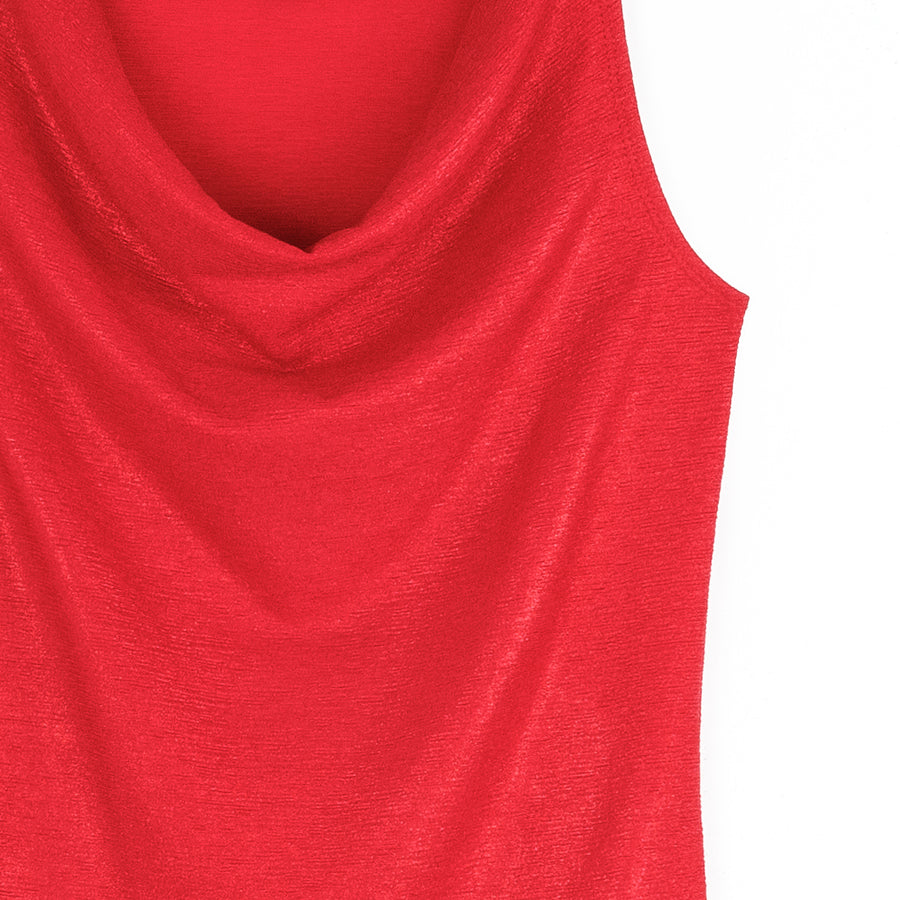 Glimmer Speck - Cowl Neck Draped Tank - Red
