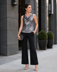 Metallic Shimmer - Cowl Neck Draped Tank - Gunmetal - Final Sale