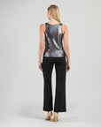 Metallic Shimmer - Cowl Neck Draped Tank - Gunmetal