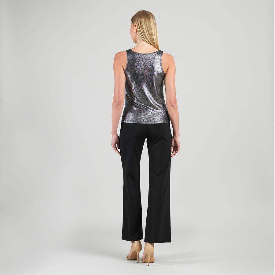 Metallic Shimmer - Cowl Neck Draped Tank - Gunmetal