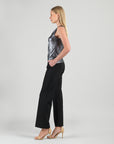 Metallic Shimmer - Cowl Neck Draped Tank - Gunmetal