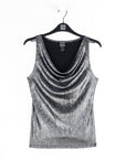 Metallic Shimmer - Cowl Neck Draped Tank - Gunmetal