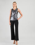 Metallic Shimmer - Cowl Neck Draped Tank - Gunmetal