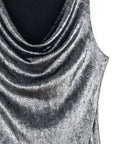 Metallic Shimmer - Cowl Neck Draped Tank - Gunmetal