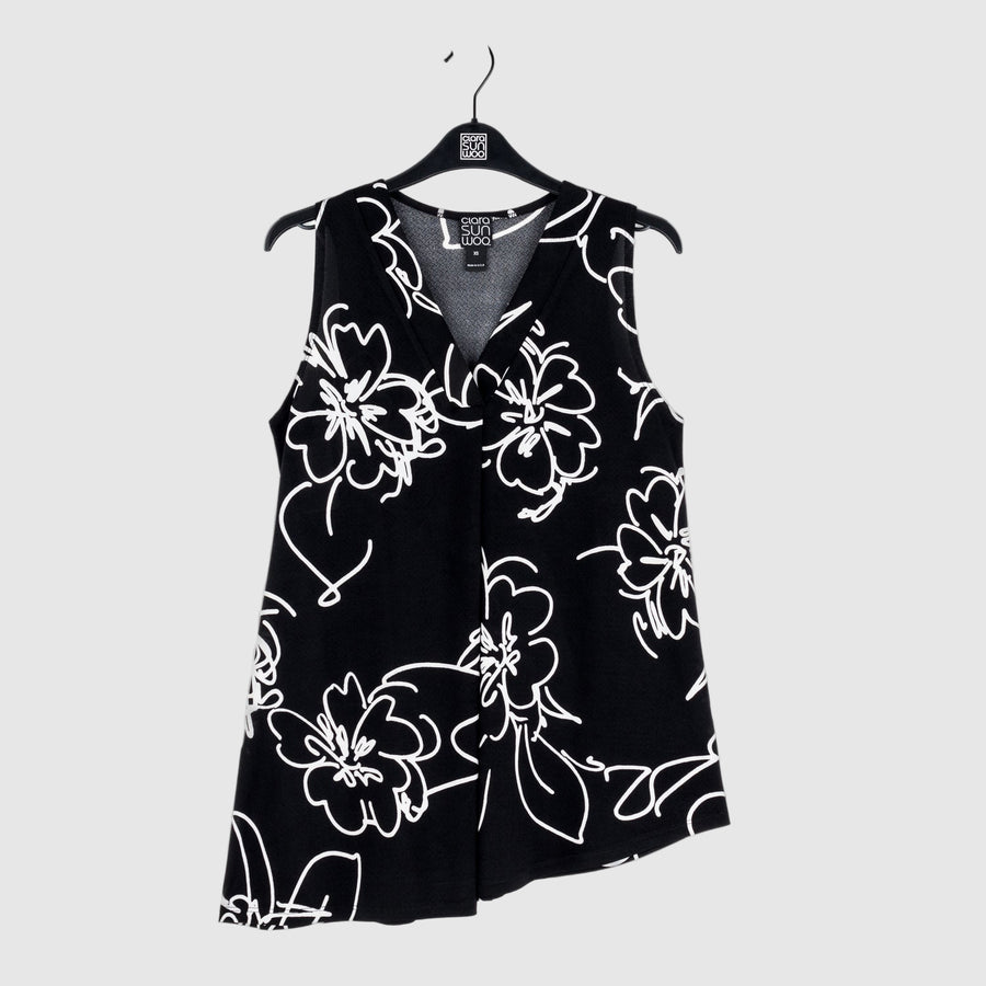 Crepe Knit - Asymmetrical Tunic Tank - Blossom Sketch - Final Sale