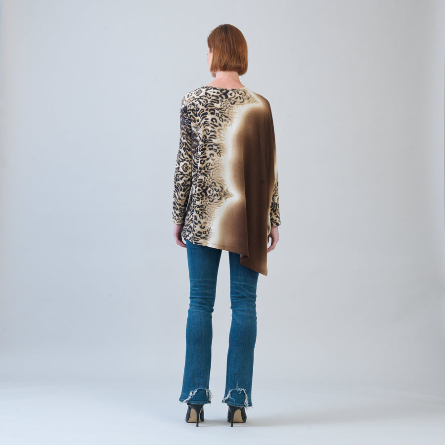 Cozy Knit - Poncho Sleeve Sweater Tunic - Animal Ombré - Final Sale!