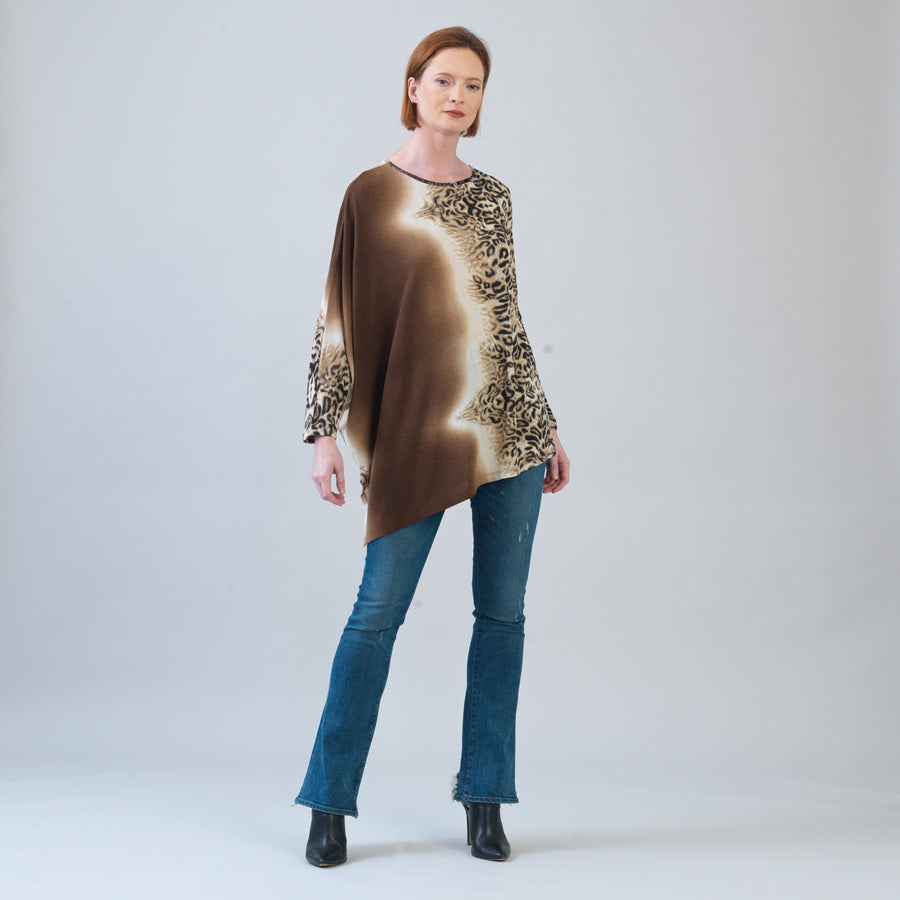 Cozy Knit - Poncho Sleeve Sweater Tunic - Animal Ombré - Final Sale!