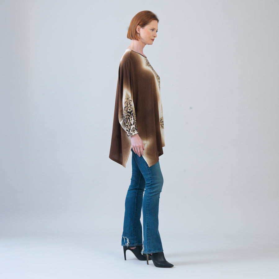 Cozy Knit - Poncho Sleeve Sweater Tunic - Animal Ombré - Final Sale!