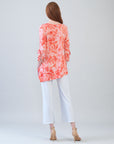 Light Knit - Flutter Cuff Angle Vent Tunic - Palm Branch-Coral - Final Sale!