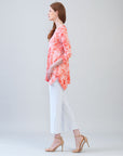 Light Knit - Flutter Cuff Angle Vent Tunic - Palm Branch-Coral - Final Sale!
