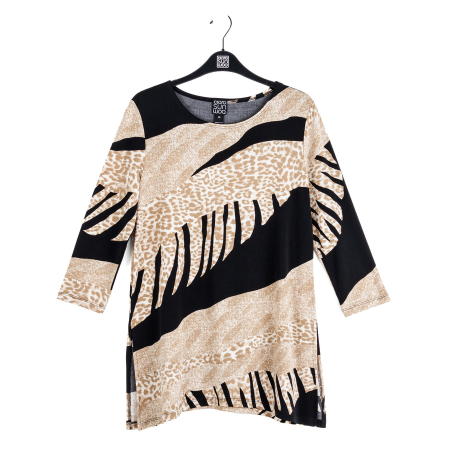 Side Vent Kerchief Hem Tunic - Safari Patch - Final Sale!