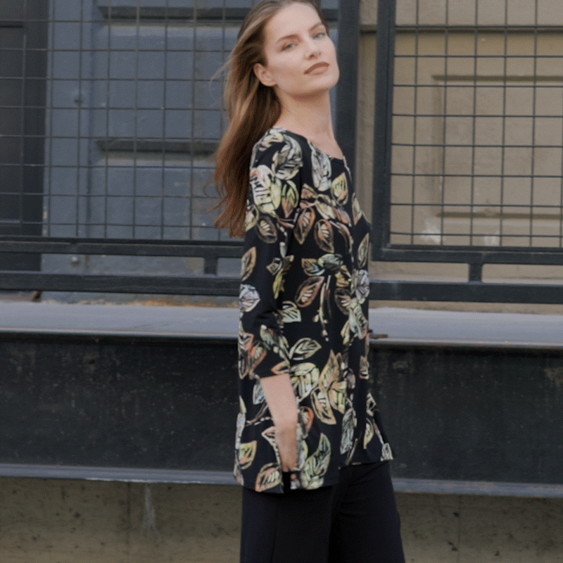 Side Vent Kerchief Hem Tunic - Leaf Colorburst - Final Sale!