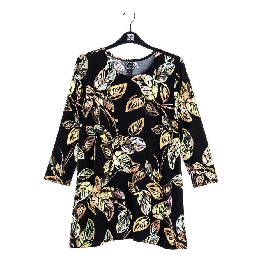 Side Vent Kerchief Hem Tunic - Leaf Colorburst - Final Sale!