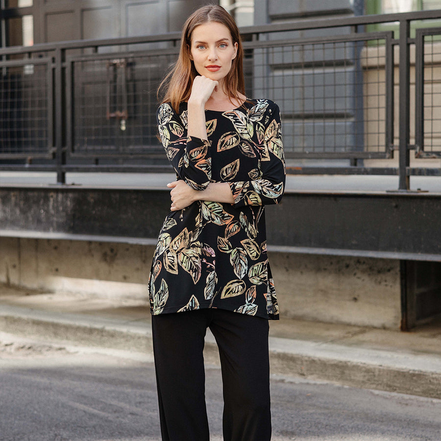 Side Vent Kerchief Hem Tunic - Leaf Colorburst - Final Sale!