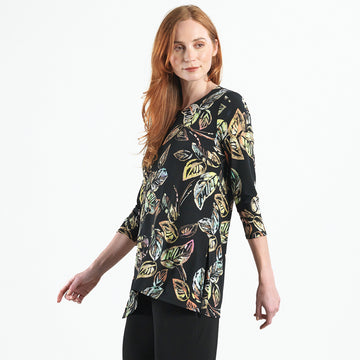 Side Vent Kerchief Hem Tunic - Leaf Colorburst - Final Sale!