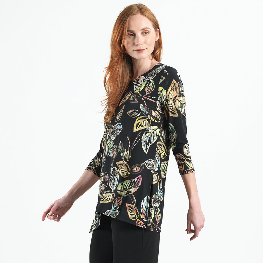 Side Vent Kerchief Hem Tunic - Leaf Colorburst - Final Sale!