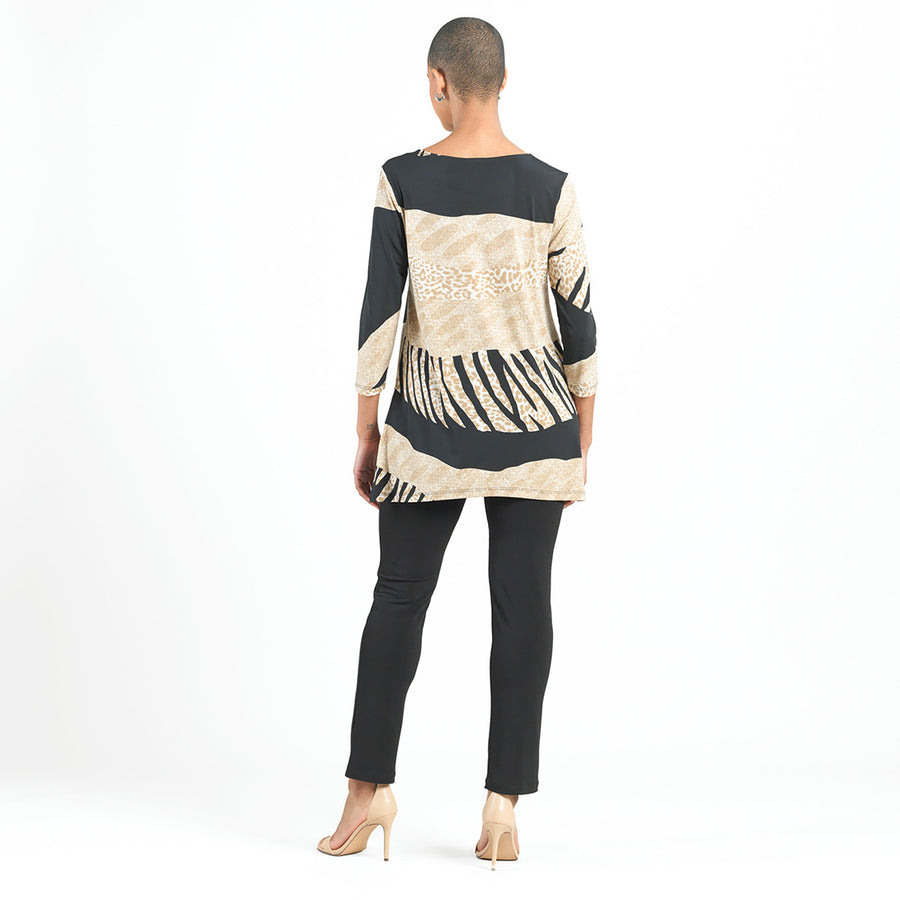 Side Vent Kerchief Hem Tunic - Safari Patch - Final Sale!
