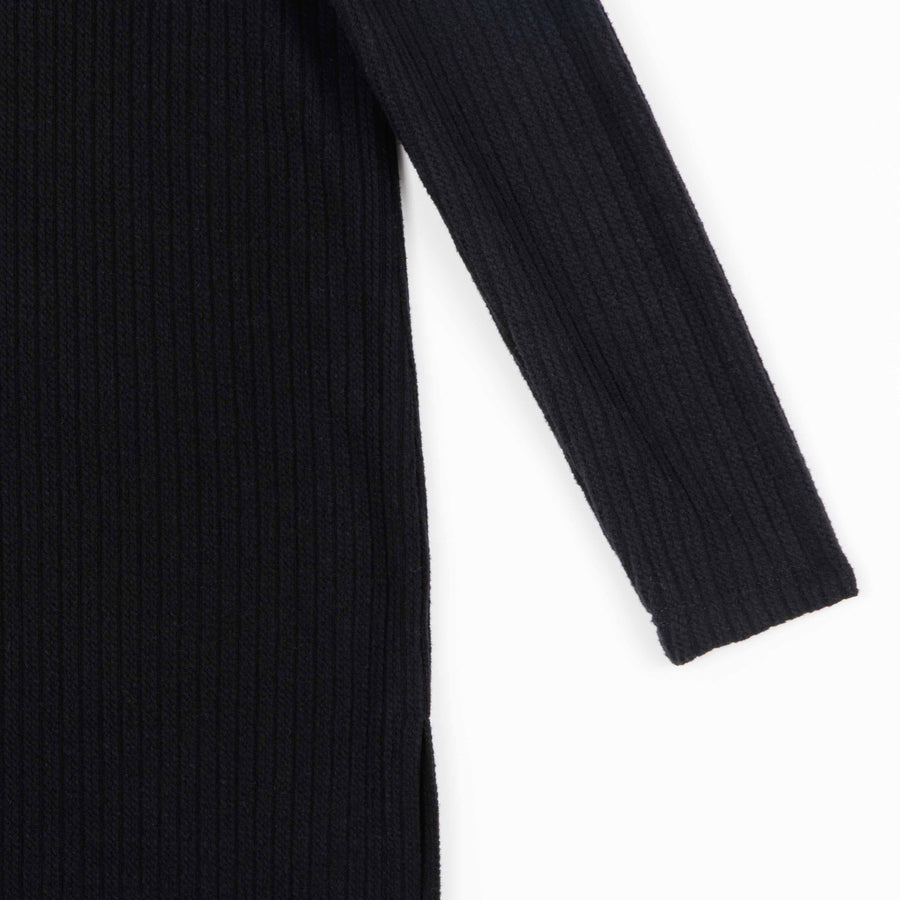 Chunky Ribbed - Cowl Turtleneck Sweater Tunic - Black