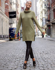 Chunky Ribbed - Cowl Turtleneck Sweater Tunic - Olive