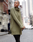 Chunky Ribbed - Cowl Turtleneck Sweater Tunic - Olive