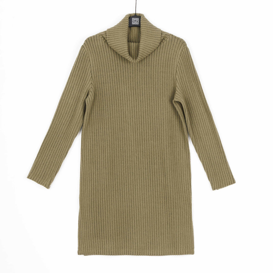 Chunky Ribbed - Cowl Turtleneck Sweater Tunic - Olive