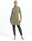 Chunky Ribbed - Cowl Turtleneck Sweater Tunic - Olive