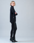 Plush Ribbed - Zipper Vent Tunic Sweater - Black