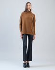 Plush Ribbed - Zipper Vent Tunic Sweater - Camel