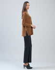 Plush Ribbed - Zipper Vent Tunic Sweater - Camel