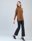 Plush Ribbed - Zipper Vent Tunic Sweater - Camel