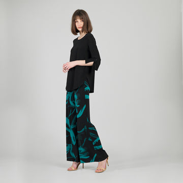 Tie Cuff Curved Hem Tunic - Black