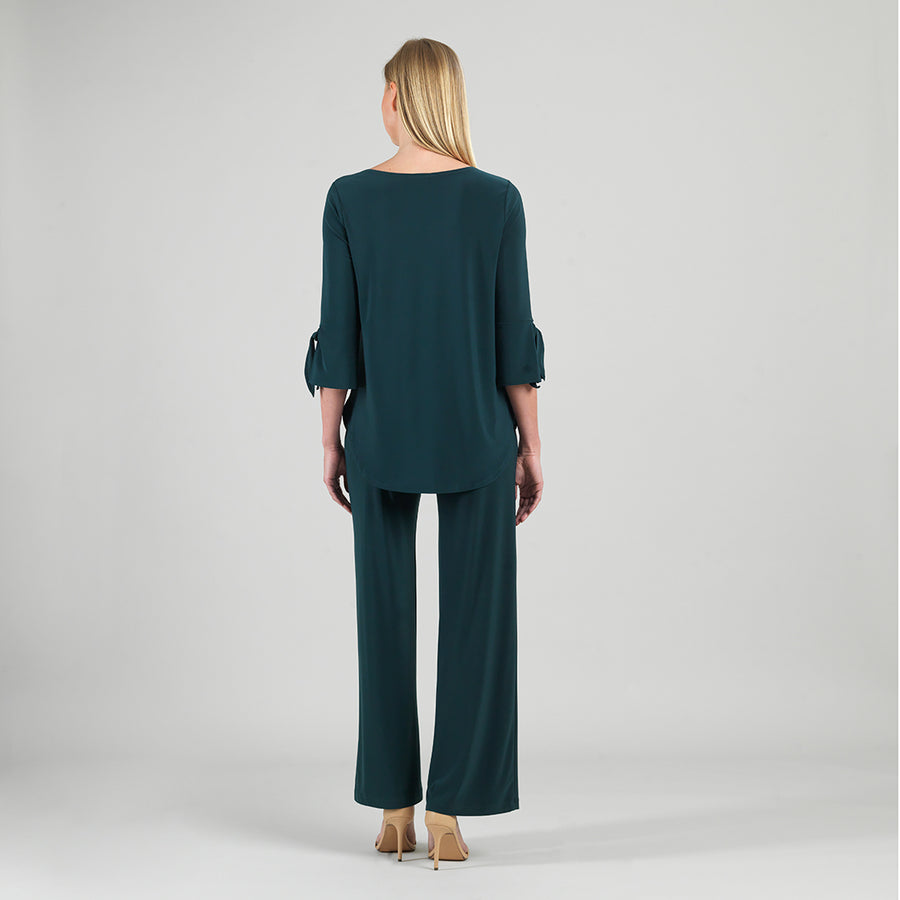 Tie Cuff Curved Hem Tunic - Hunter Green