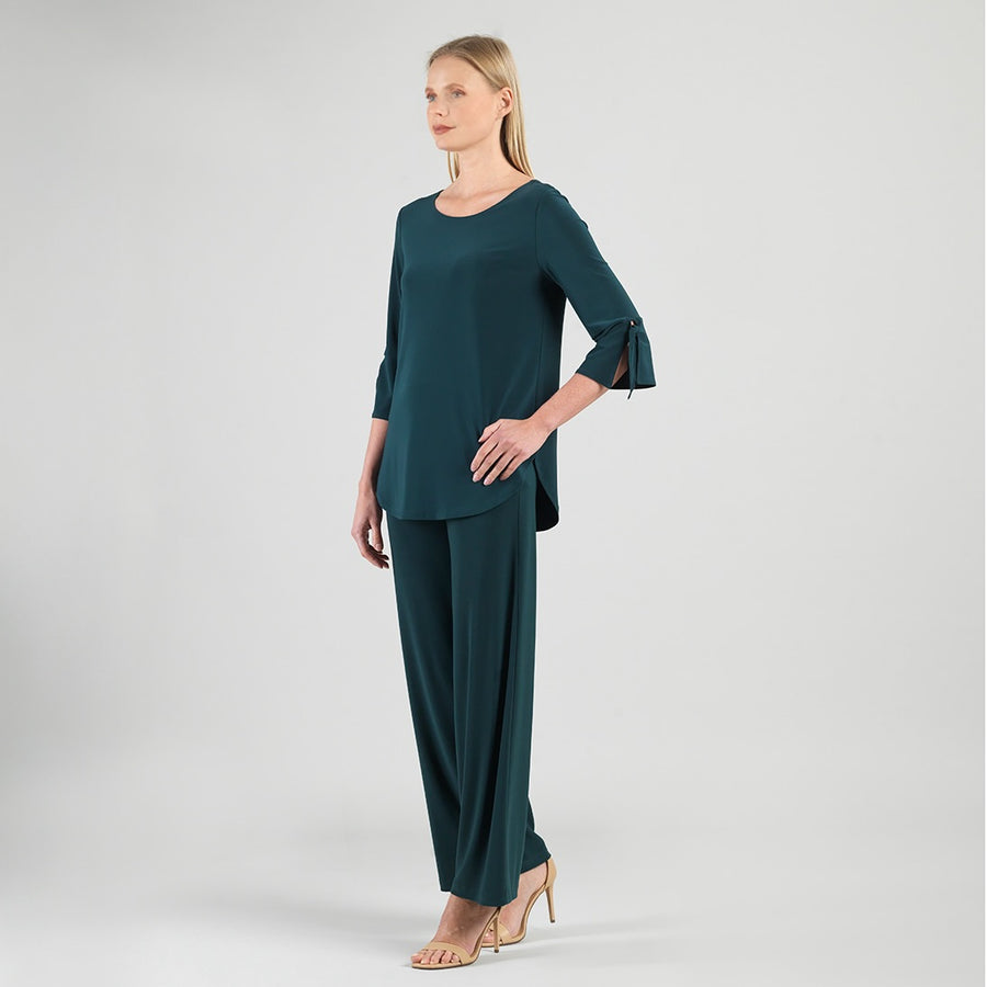 Tie Cuff Curved Hem Tunic - Hunter Green