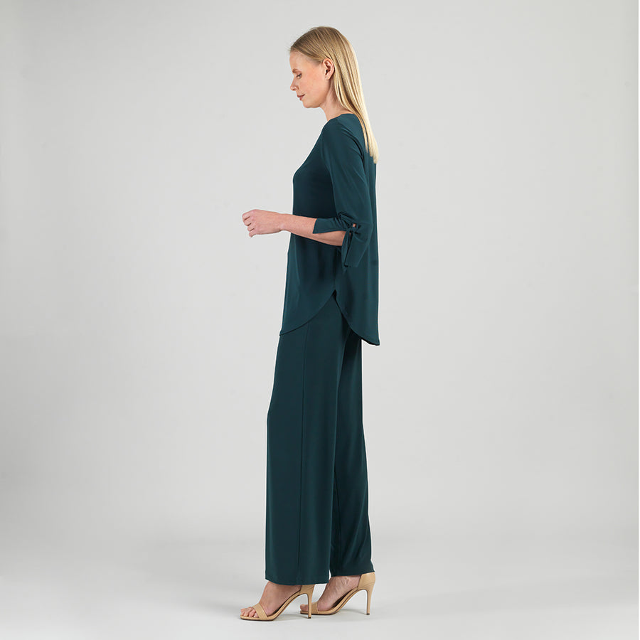 Tie Cuff Curved Hem Tunic - Hunter Green