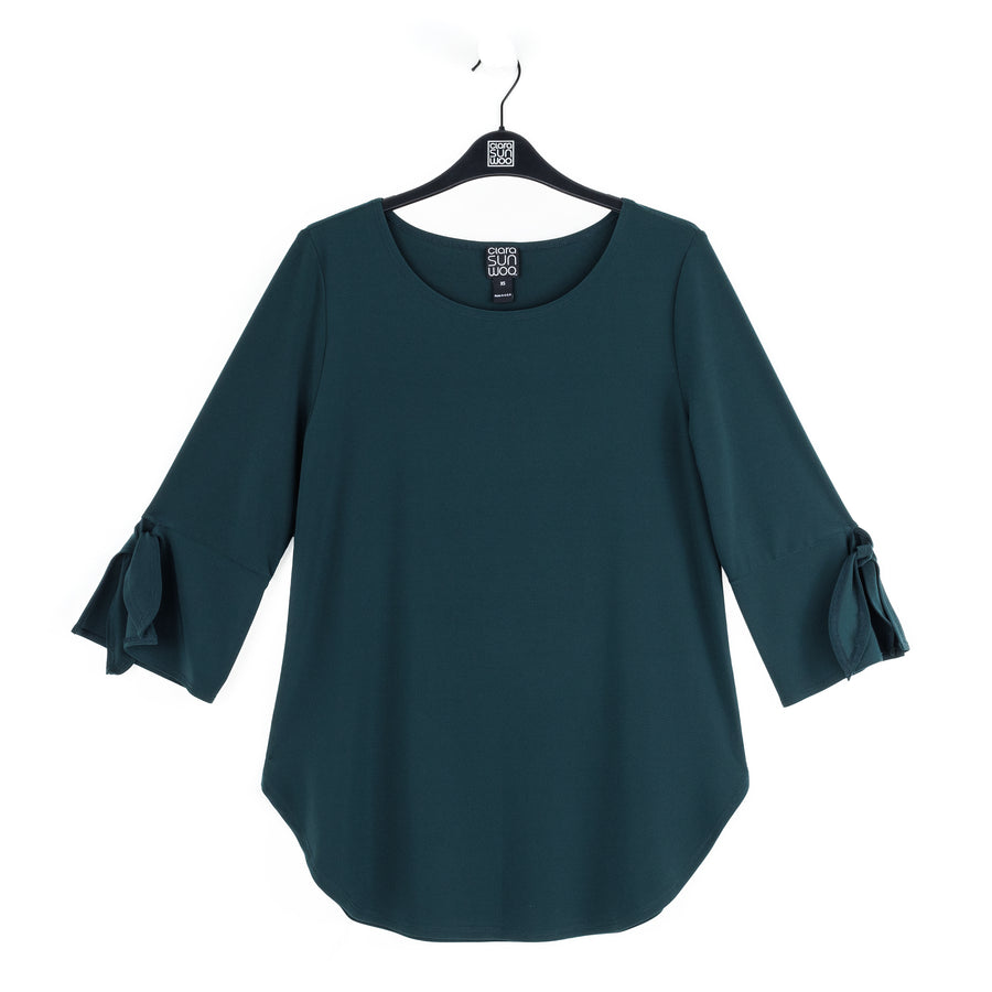 Tie Cuff Curved Hem Tunic - Hunter Green