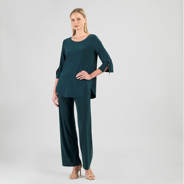 Tie Cuff Curved Hem Tunic - Hunter Green