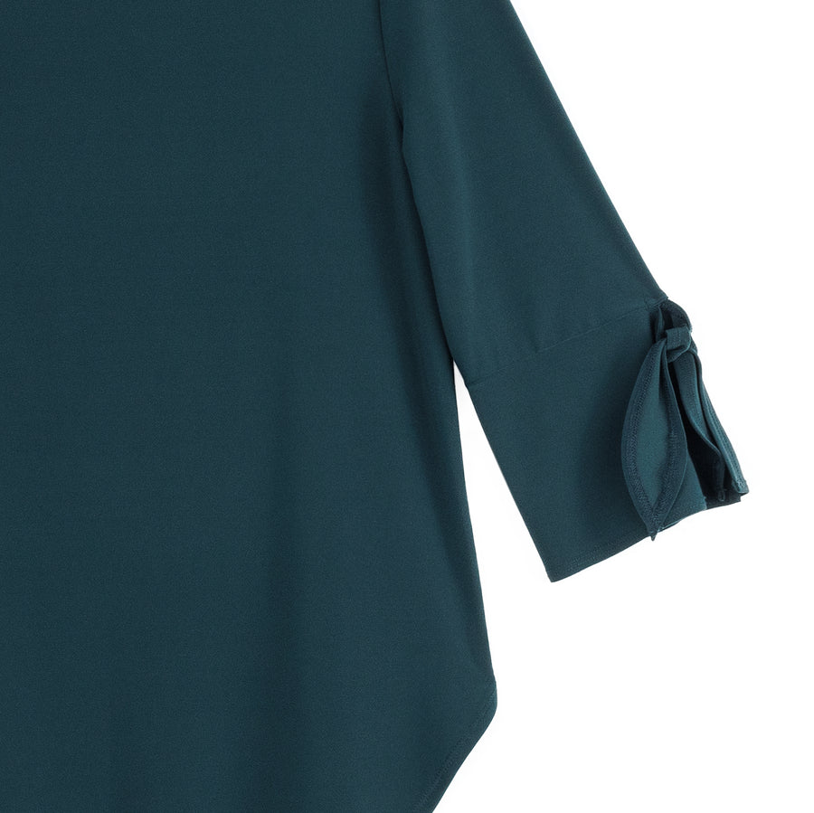 Tie Cuff Curved Hem Tunic - Hunter Green