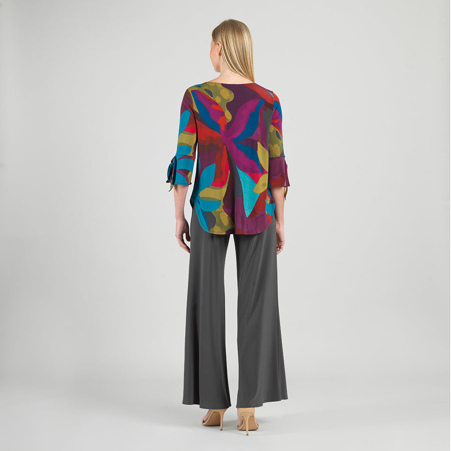 Tie Cuff Curved Hem Tunic - Petal Burst