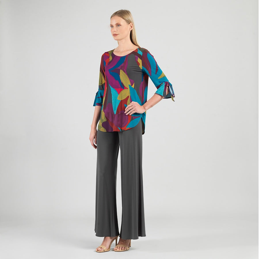 Tie Cuff Curved Hem Tunic - Petal Burst