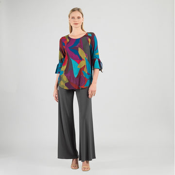 Tie Cuff Curved Hem Tunic - Petal Burst