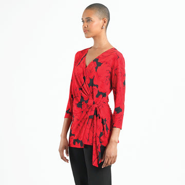 Surplice Faux Wrap Side Tie Tunic - Rose Floret - Final Sale!