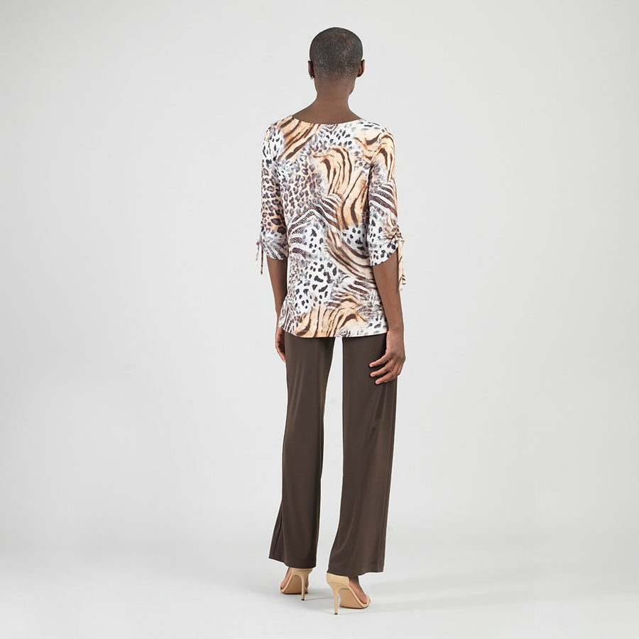 Butter Knit - Pull-Tie Cuff Tunic - Cheetah Stripe