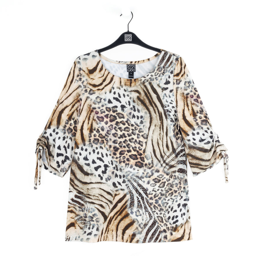 Butter Knit - Pull-Tie Cuff Tunic - Cheetah Stripe