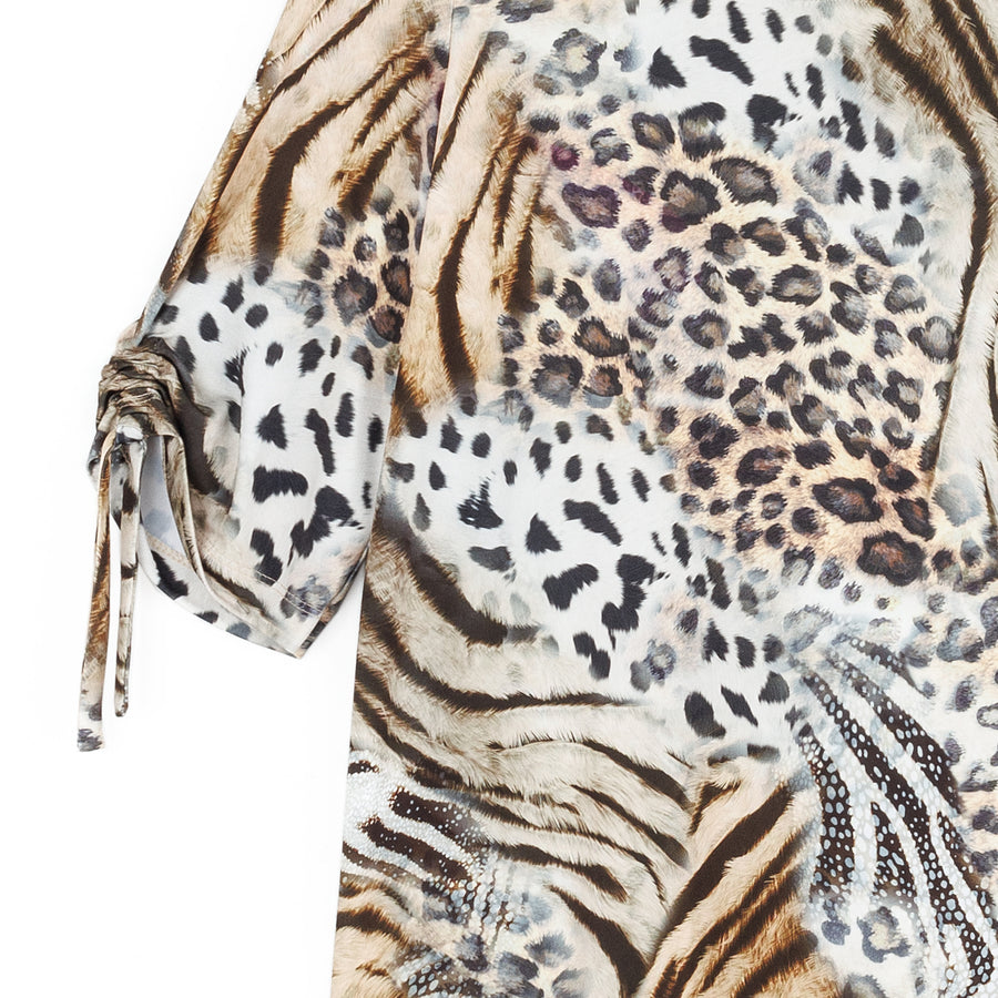 Butter Knit - Pull-Tie Cuff Tunic - Cheetah Stripe
