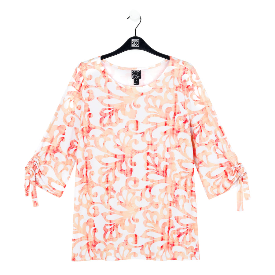 Pull-Tie Cuff Tunic - Damask Motif