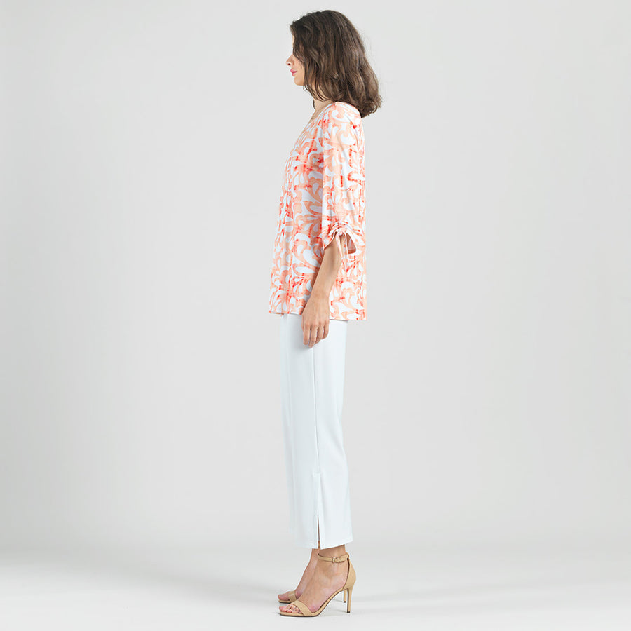 Pull-Tie Cuff Tunic - Damask Motif