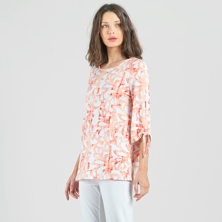 Pull-Tie Cuff Tunic - Damask Motif