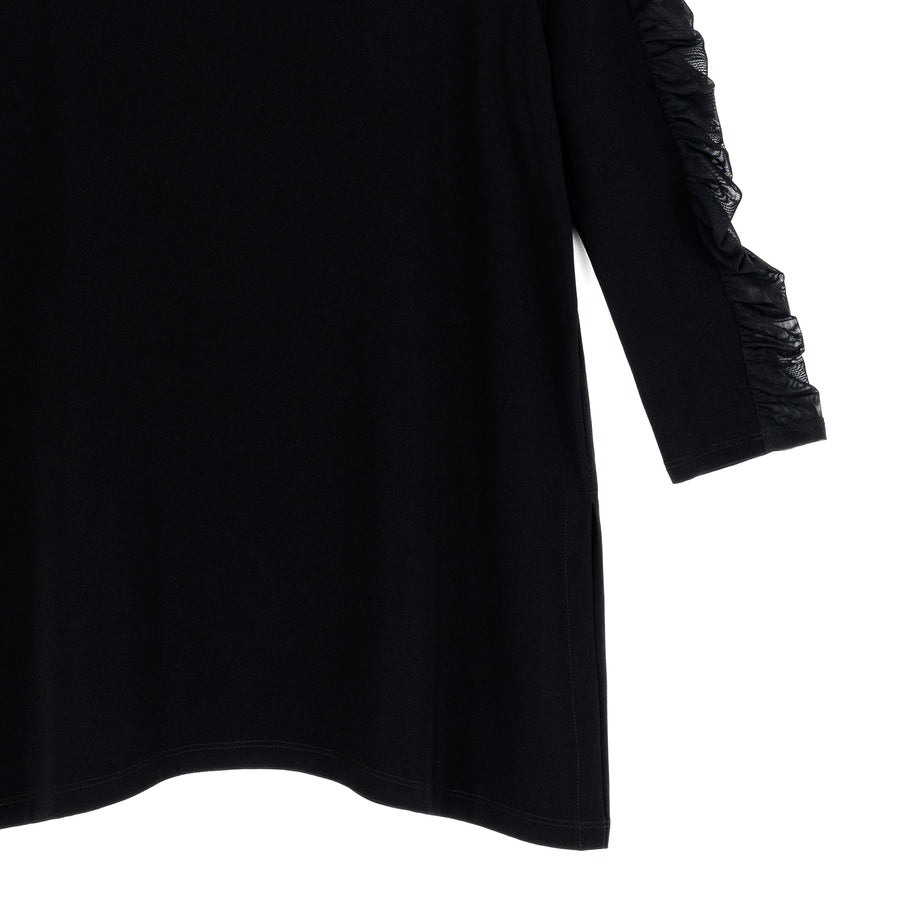 Mesh Sleeve Side Vent Tunic - Black