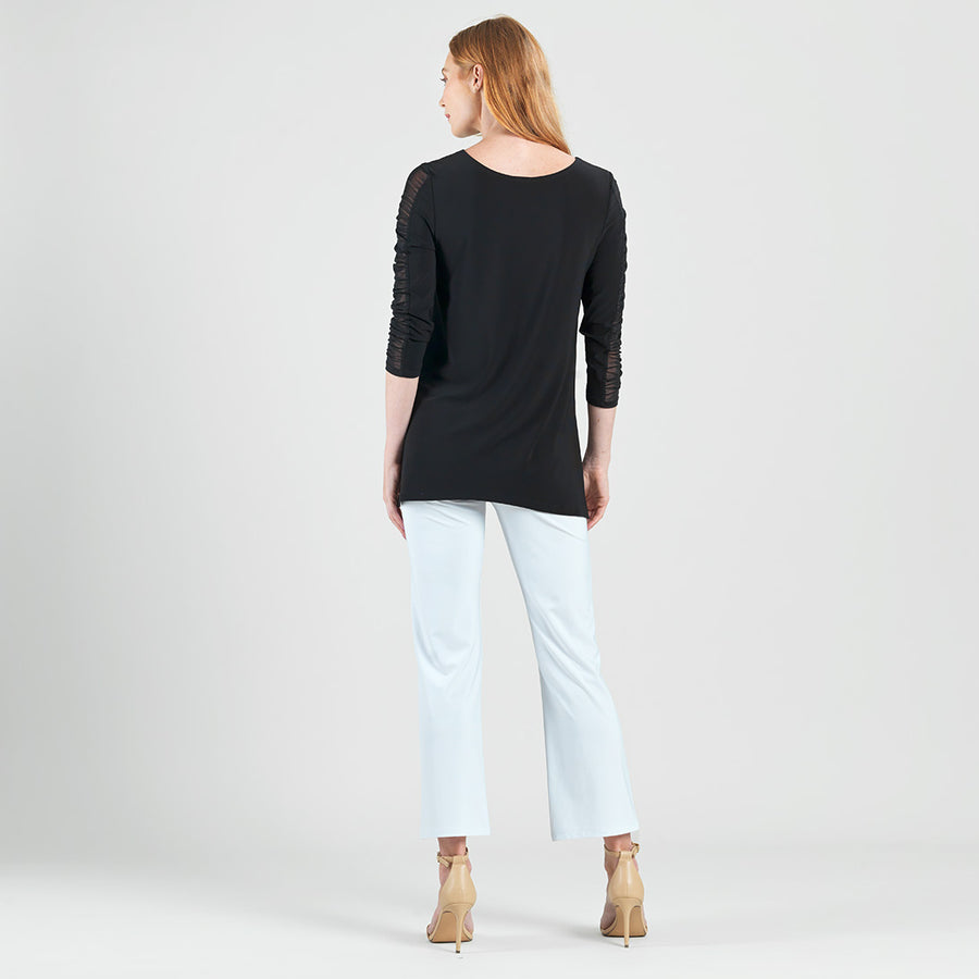 Mesh Sleeve Side Vent Tunic - Black